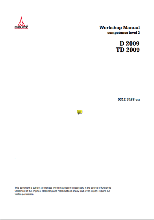 MUSTANG DEUTZ D 2009, TD 2009 ENGINE WORKSHOP MANUAL 917372B - PDF