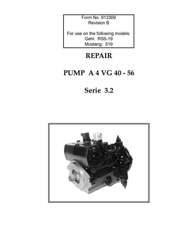 MUSTANG GEHL RS5-19, 519 PUMP A 4 VG 40-56 SERIE 3.2 SERVICE MANUAL 913309 - PDF