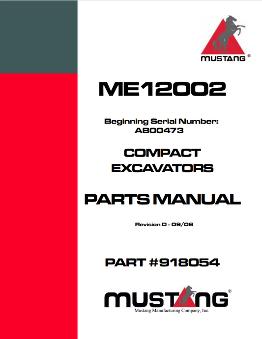 MUSTANG ME12002 COMPACT EXCAVATOR PARTS MANUAL 918054 - PDF