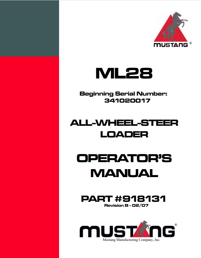 MUSTANG ML28 ALL-WHEEL-STEERING LOADER OPERATOR MANUAL 918131 - PDF