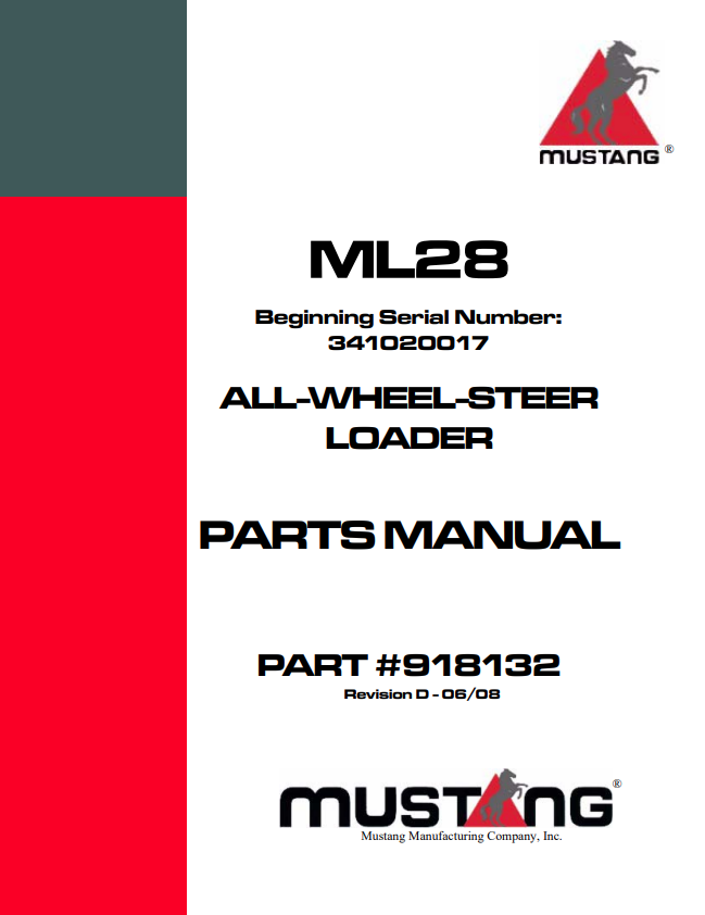 MUSTANG ML28 ALL-WHEEL-STEER LOADER PARTS MANUAL 918132 - PDF