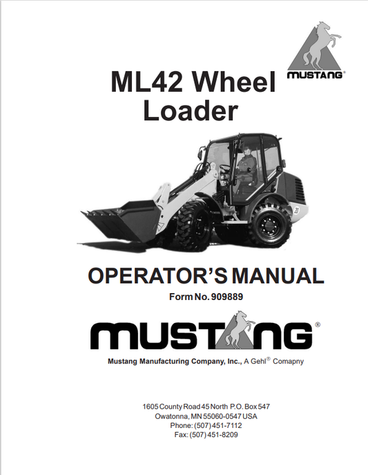 MUSTANG ML42 WHEEL LOADER OPERATOR MANUAL 909889 - PDF
