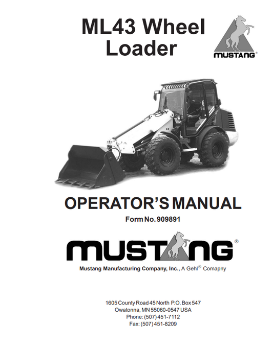 MUSTANG ML43 WHEEL LOADER OPERATOR MANUAL 909891 - PDF