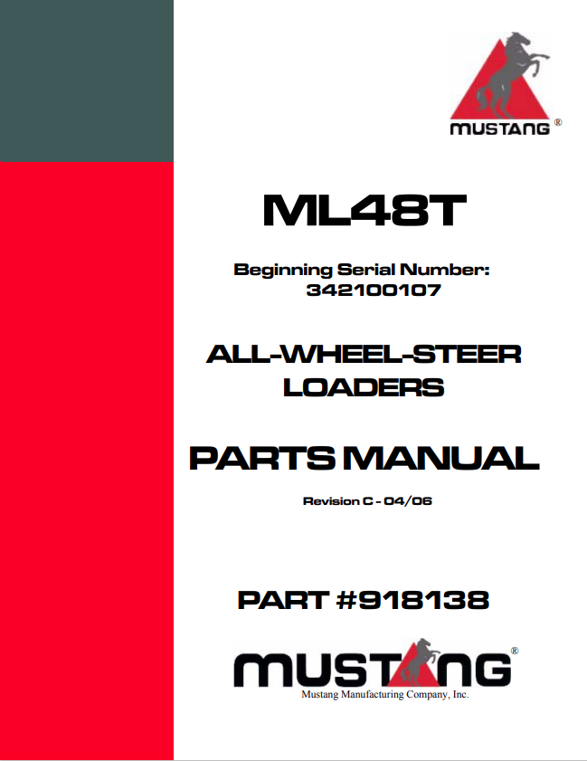 MUSTANG ML48T ALL-WHEEL-STEER LOADER PARTS MANUAL 918138 - PDF