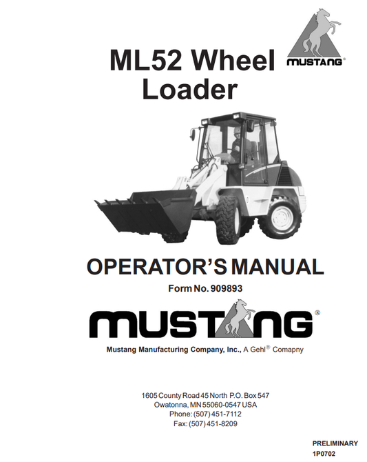 MUSTANG ML52 WHEEL LOADER OPERATOR MANUAL 909893 - PDF