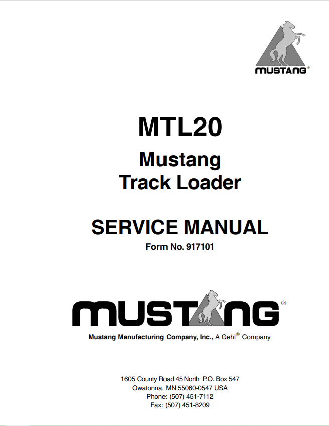 MUSTANG MTL20 TRACK LOADER SERVICE MANUAL 917101 - PDF