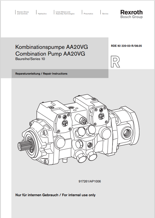 MUSTANG REXROTH AA20VG COMBINATION PUMP SKID-STEER LOADER SERVICE MANUAL 917261 - PDF
