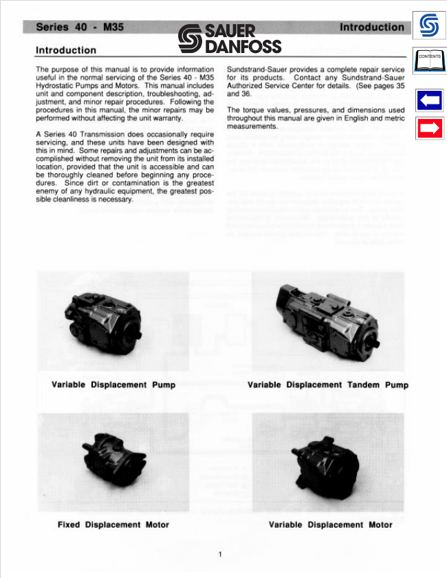 MUSTANG SAUER DANFOSS PUMP SERIES 40 - M35 SERVICE MANUAL 50940357 - PDF