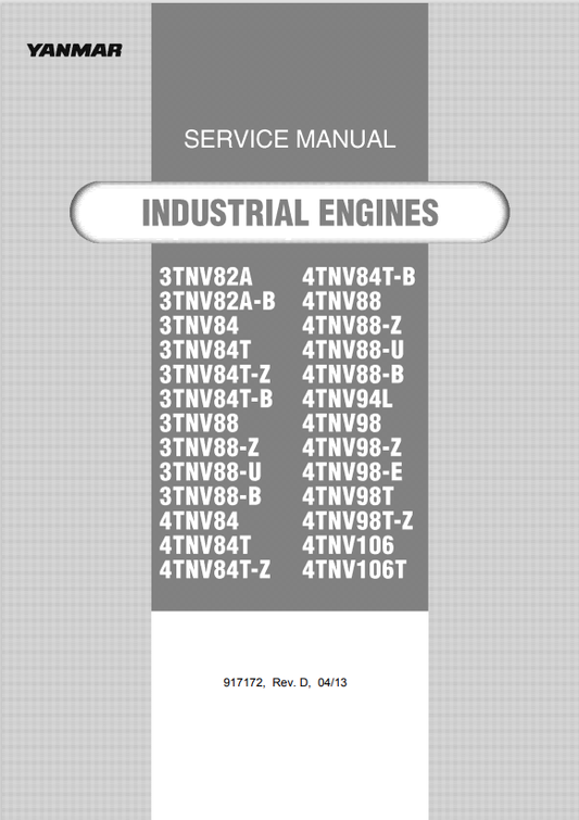 MUSTANG YANMAR 3TNV82A, 3TNV82A-B, 3TNV84, 3TNV84T, 3TNV84T-B, 3TNV88, 3TNV88-Z, 3TNV88-U, 3TNV88-B, 4TNV84, 4TNV84T, 4TNV84T-Z SERVICE MANUAL 917172 - PDF
