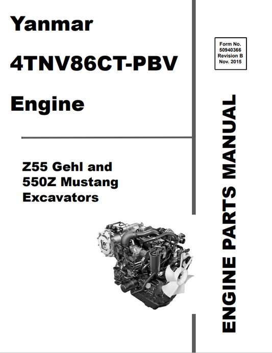 MUSTANG YANMAR 4TNV86CT-PBV, Z55, 550Z ENGINE GEHL EXCAVATOR PARTS MANUAL - PDF