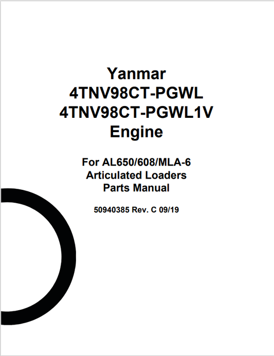 MUSTANG YANMAR 4TNV98CT-PGWL, 4TNV98CT-PGWL1V Engine FOR AL650/608/MLA-6 ARTICULATED LOADERS PARTS MANUAL 50340385-PDF