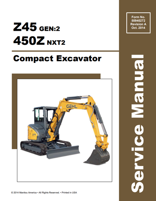 MUSTANG Z45 GEN:2, 450Z NXT2 COMPACT EXCAVATOR SERVICE MANUAL 50940272 - PDF
