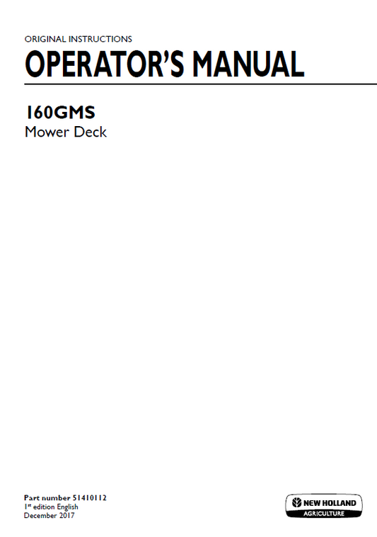 New Holland 160GMS Mower Deck Operator Manual 51410112 PDF 