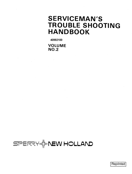New Holland 408, 411, 412, 415 Troubleshooting Hand Book Service Manual 40992100 PDF
