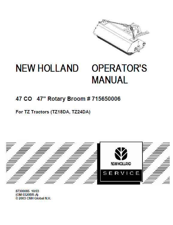 New Holland 47CO 47' Rotary Broom Operator Manual 87300085 PDF 