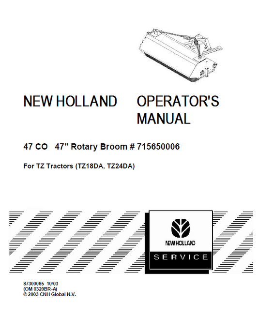 New Holland 47CO 47' Rotary Broom Operator Manual 87300085 PDF 