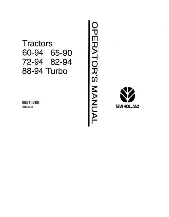 New Holland 60-94, 65-90, 72-94, 83-94, 88-94 Turbo Tractor Operator Manual 06910269 PDF