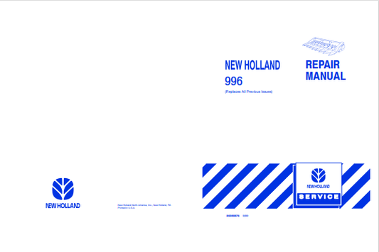 New Holland 996 Corn Head Combine Repair Manual 86598876 PDF