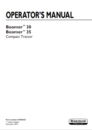 New Holland Boomer 30, 35 Compact Tractor Operator Manual 47605433 PDF