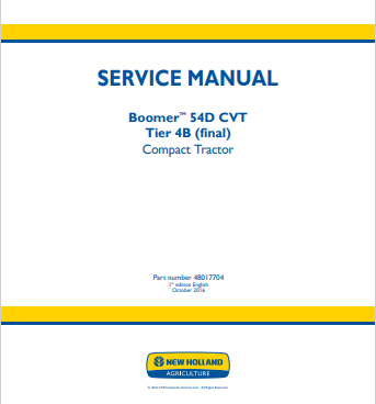 New Holland Boomer 54D CVT Tier 4B Compact Tractor Service Manual 48017704 PDF