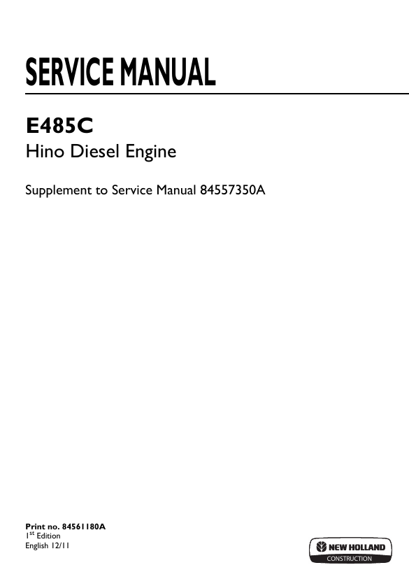 New Holland E485C Hino Diesel Engine Service Manual 84557350A PDF