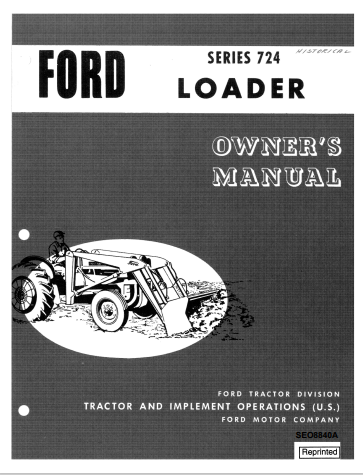 New Holland Ford 724 Series Loader Owner Manual SEO8840A PDF