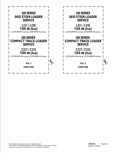 New Holland L221, L228 Skid Steer Loader Service Manual 47888428 PDF