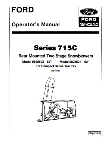 New Holland Series 715C, 52 And 62 Inch 2 Stage Snow Blower Operator Manual 42648010 PDF