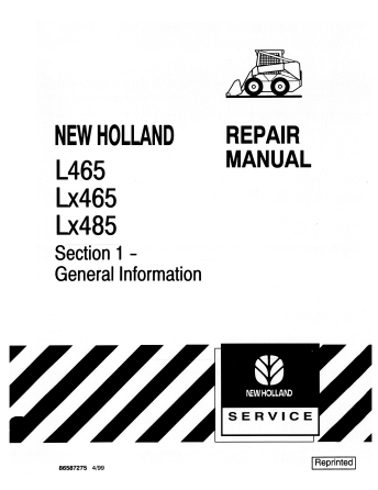 New Holland Skid Steer Loader L465, Lx465, Lx485 Repair Manual 86587275 PDF