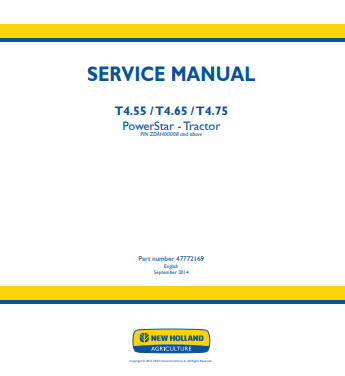 New Holland T4.55, T4.65, T4.75 Tractor Service Manual 47772469 PDF