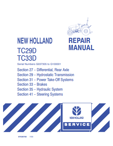 New Holland TC29D, TC33D Tractor Repair Manual 87036758 PDF