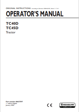New Holland TC40D, TC45D Operator Manual 86627597 PDF