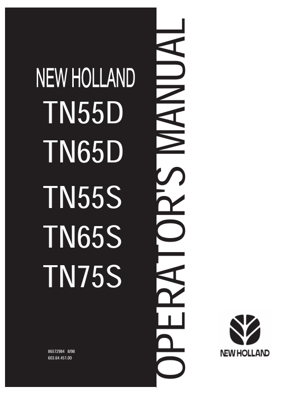 New Holland TN55D, TN65D, TN55S, TN65S, TN75S Operator Manual 86572984 PDF