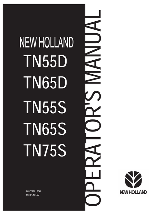 New Holland TN55D, TN65D, TN55S, TN65S, TN75S Operator Manual 86572984 PDF