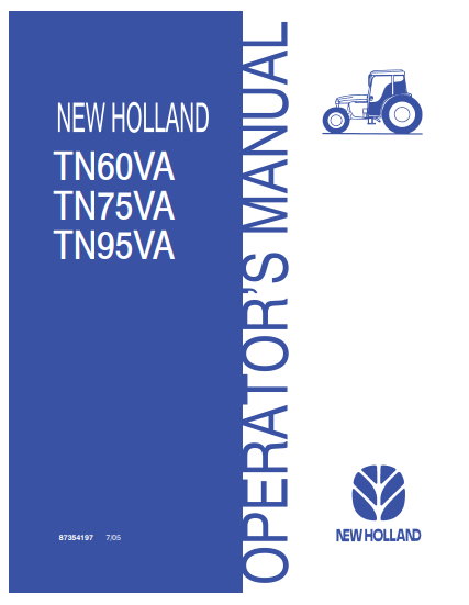 New Holland TN60VA, TN75VA, TN95VA Operator Manual 87354197 PDF