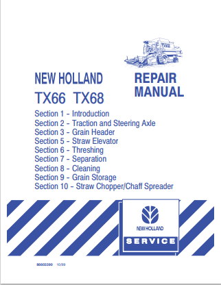New Holland TX66, TX68 Combine Tractor Repair Manual 86603390 PDF