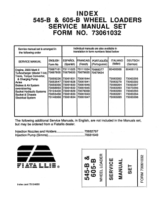 New Holland Wheel Loader 545B, 605B Service Manual 73061032 PDF