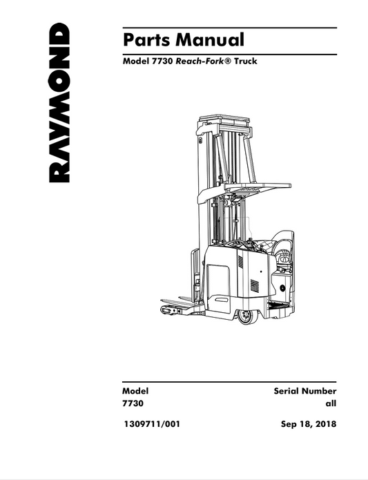Raymond Reach-Fork Truck 7730 Parts Manual PDF Download