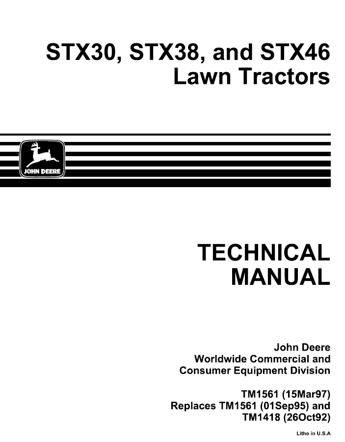 STX30, STX38 and STX46 Lawn Tractors Technical Manual TM11561 PDF