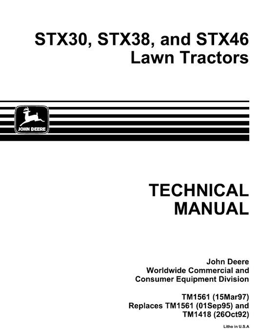 STX30, STX38 and STX46 Lawn Tractors Technical Manual TM11561 PDF