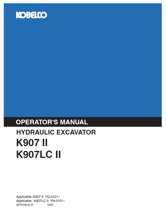 Kobelco Machine Hydraulic Excavator K907 IIK907LC II Operator Manual PDF