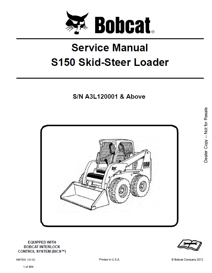 Bobcat S150 Skid-Steer Loader Service Manual 6987033 PDF