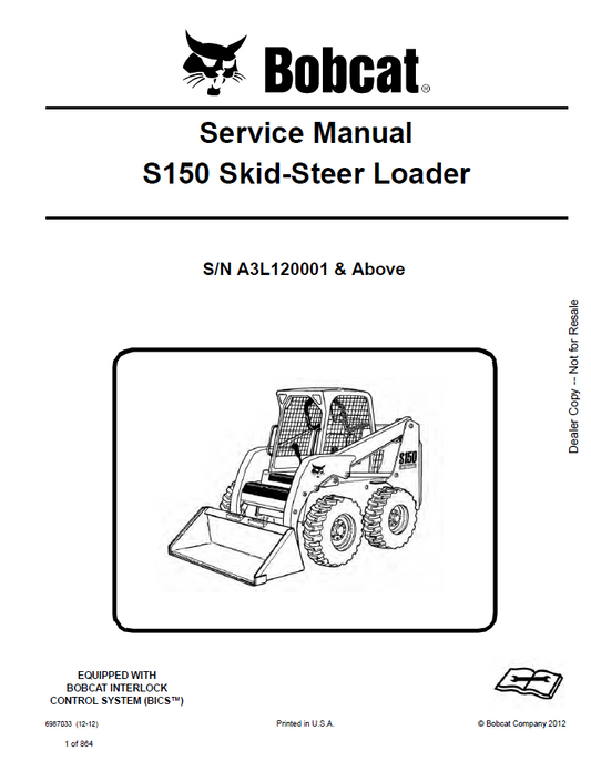 Bobcat S150 Skid-Steer Loader Service Manual 6987033 PDF