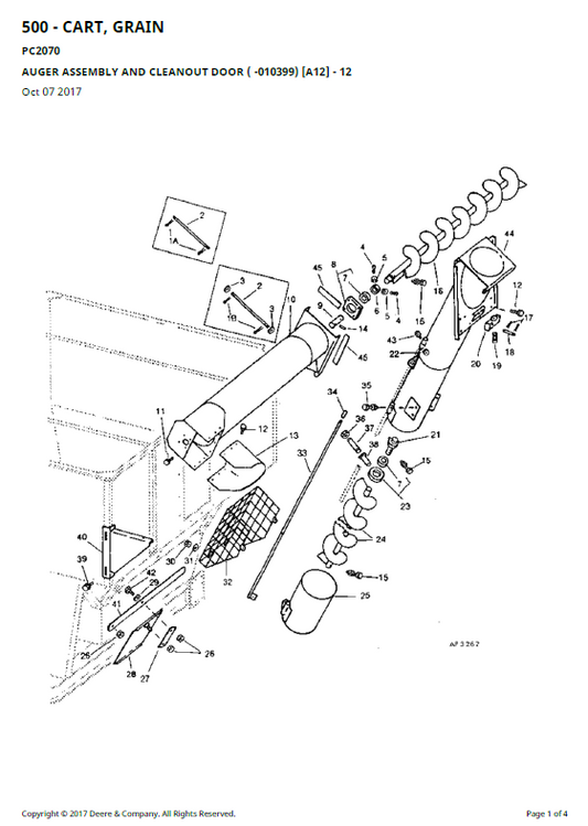 John Deere 500 Cart, Grain Parts Catalogue Manual PC2070 PDF