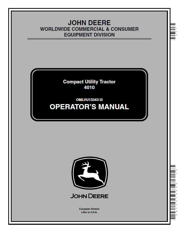 John Deere 4010 Compact Utility Tractors Operator Manual OMLVU13343 PDF