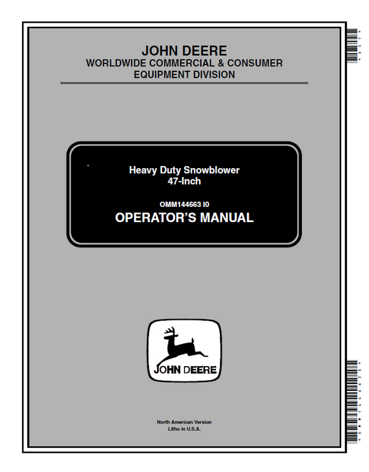 John Deere 47-Inch Heavy Duty Snowblower Operator Manual OMM144663 PDF