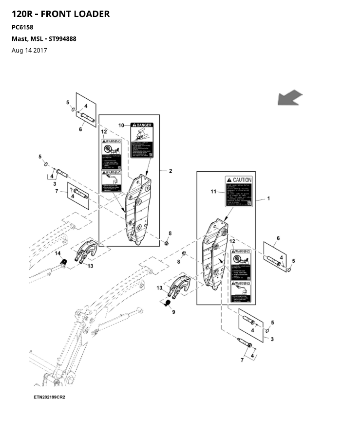 John Deere 120R Front loader Parts Catalog Manual PC6158 PDF