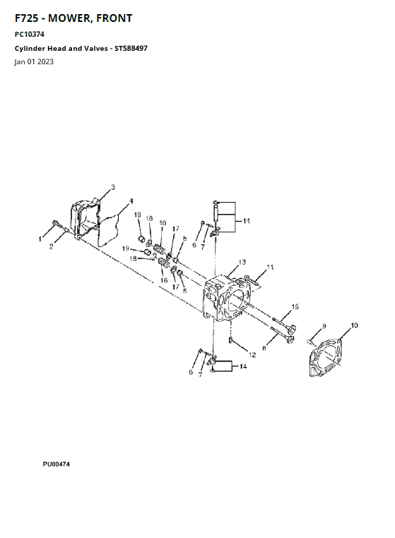 John Deere F725 Mower, Front Parts Catalogue Manual PC10374 PDF