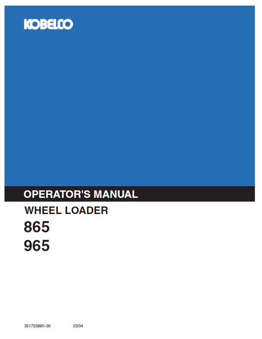 Kobelco Machine Wheel Loader 865, 965 Operator Manual PDF
