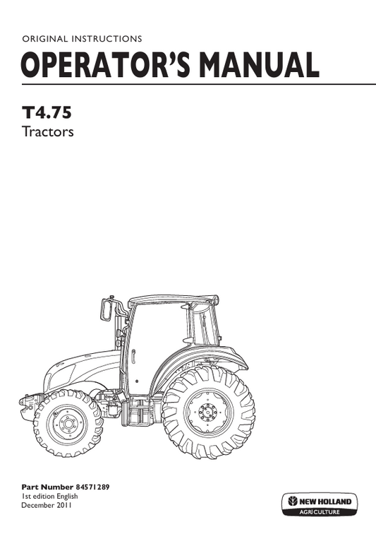 New Holland T4.75 Tractor Operator Manual 84571289 PDF